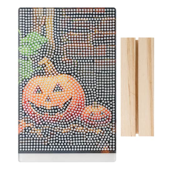 4" x 6" Jack-o'-Lanterns Acrylic Surface Diamond Art Kit with Wood Stand by Make Market®